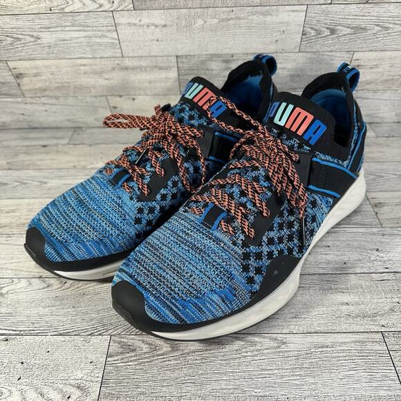 PUMA Men's 9 Ignite Evoknit Lo Sneakers Breathable Pink Dolphin EverTrack Blue - Picture 2 of 16